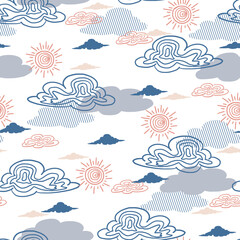 Sunny Sky Cloudy Sky Vector Graphic Art Seamless Pattern