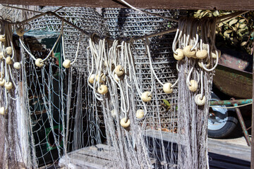 Mediterranean authentic fishernets hanged to dry