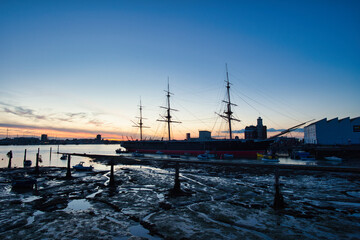 The sailing ship Warrior at sunset