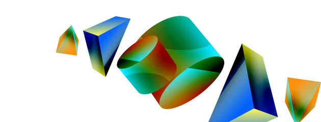 3d vector minimalist geometric abstract background. Triangle, cylinder, pyramid basic shape composition. Trendy techno business template for wallpaper, banner, background or landing