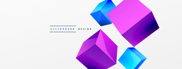 3d vector abstract background. Flying cubes composition. Trendy techno business template for wallpaper, banner, background or landing