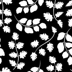 Fototapeta premium vintage tropical foliage seamless background with plants leaves on black background. botanical background. tropical background. Exotic tropic. interior wallpaper. spring. autumn pattern. fall. nature