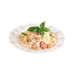 Fettuccine salmon cherry tomatoes creamy sauce
