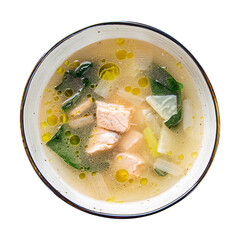 Bowl of salmon and spinach soup