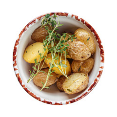 Bowl of boiled potato with thyme