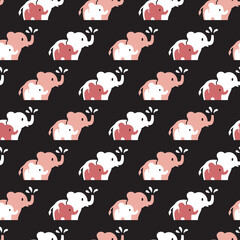 Abstract Seamless Pattern with Elephants Family Playing With Water Vector Art