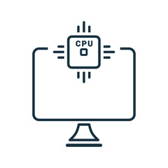 Processor, CPU, desktop outline icon. Line vector design.