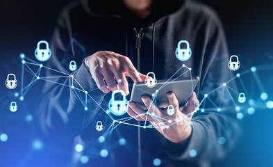 Hacker attack system, cybersecurity hologram and lock chain