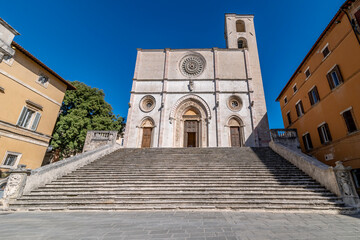 The staircase leading to the Duomo of Todi, Perugia, Italy, without people