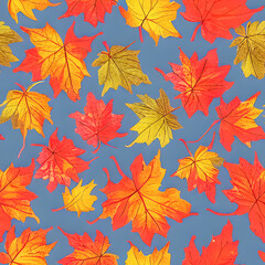 Fototapeta na wymiar Autumn falling colorful leaves seamless pattern. Hand painted texture. Fabric print