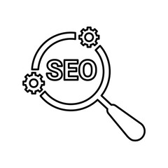 Seo, setting, search line icon. Outline vector.