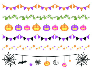 Line set materials such as Halloween pumpkins, ivy and garland