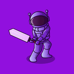 Cute astronaut character holding sword