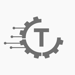 Cog Gear Logo Technology Symbol On Letter T Vector Template