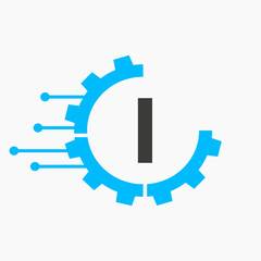 Cog Gear Logo Technology Symbol On Letter I Vector Template