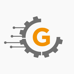 Cog Gear Logo Technology Symbol On Letter G Vector Template