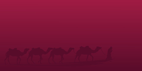 Vector background with a caravan of camels.
