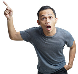 angry asian man pointing his finger isolated on studio background