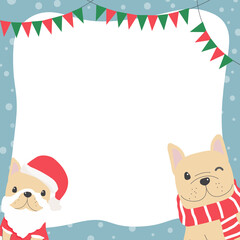 cute christmas french bulldog puppy square frame with copy space