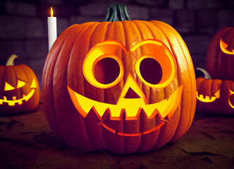Terrifying pumpkin made for Halloween with a terrifying smile to scare children on the night of October 31, 3d illustration