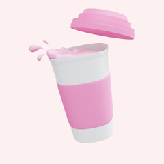3d rendering of a cup of strawberry milk and splashes
