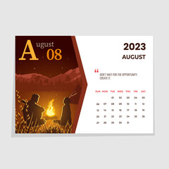 Calendar horizontal wall. month of august