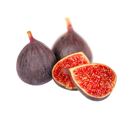 Pink figs whole and cut isolated on white background.