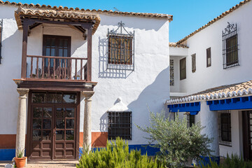 Arquitectura de tradicionales casas blancas en la villa de Puerto Lápice, España