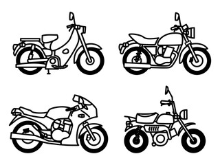 白配色のオートバイのイラスト4点セット