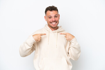 Young caucasian handsome man isolated on white background with surprise facial expression