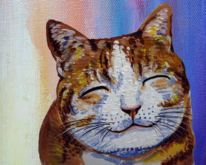 cute  Smiling  cat   oil painting  thailand  , meowing