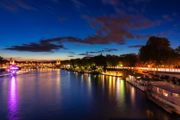 Photo sur Plexiglas Pont Alexandre III The Pont Alexandre III bridge in Paris by the Seine river at night. France
