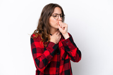 Young caucasian woman isolated on white background coughing a lot