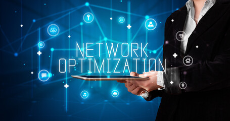 Person holding tablet, security concept