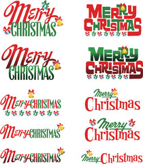 メリークリスマス　オシャレなロゴ文字セット　赤緑