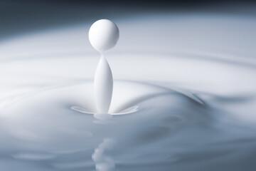 Milk droplet about to hit surface of milk bath or cup of milk