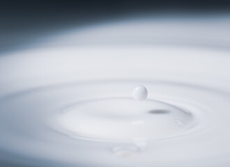 Milk droplet about to hit surface of milk bath or cup of milk