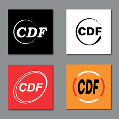CDF Letter logo design linked with circle and uppercase monogram logo with different styles and colors. 