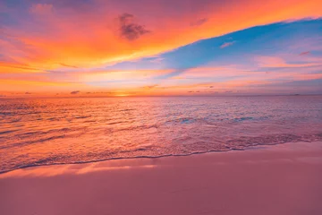  Closeup sea sand beach. Panoramic beach landscape. Inspire tropical beach seascape horizon. Majestic sunset sky reflection calm tranquil relaxing sunlight summer mood. Mediterranean seaside vacation © icemanphotos