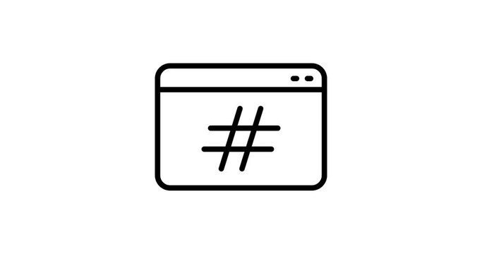 hashtag in browser window animated outline icon. hashtag in browser window social media line icon motion design for web, mobile and ui design.