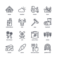 farm line icons set, outline vector symbol collection, linear style pictogram pack. Signs, logo illustration.