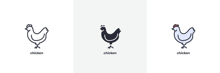chicken icon. Line, solid and filled outline colorful version, outline and filled vector sign. Idea Symbol, logo illustration. Vector graphics