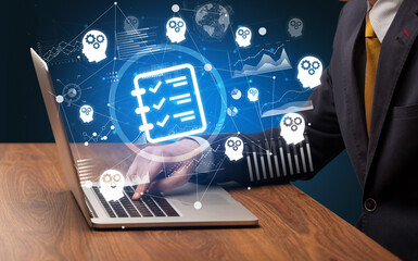 Business hand working on laptop, successful business concept