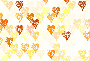 Light Yellow vector background with hearts.