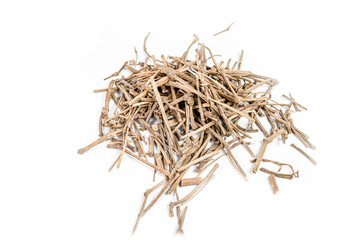 Organic dry barks of Indian Jalap or Nishodh or Operculina turpethum isolated on white background