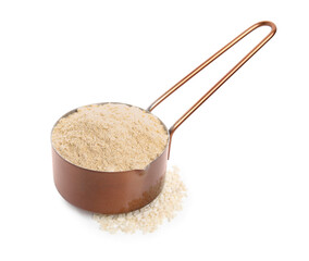 Sesame flour in dish isolated on white