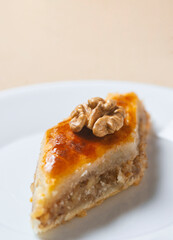 Homemade baklava with nuts and honey syrup.eastern cuisine