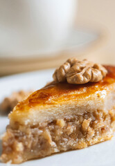 Homemade baklava with nuts and honey syrup.eastern cuisine