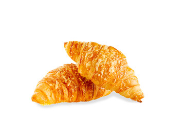 Fresh croissant with cheese isolated on white background. cheese bun close-up.
