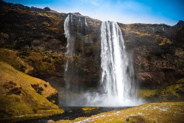 Waterfall in the mountains in Iceland